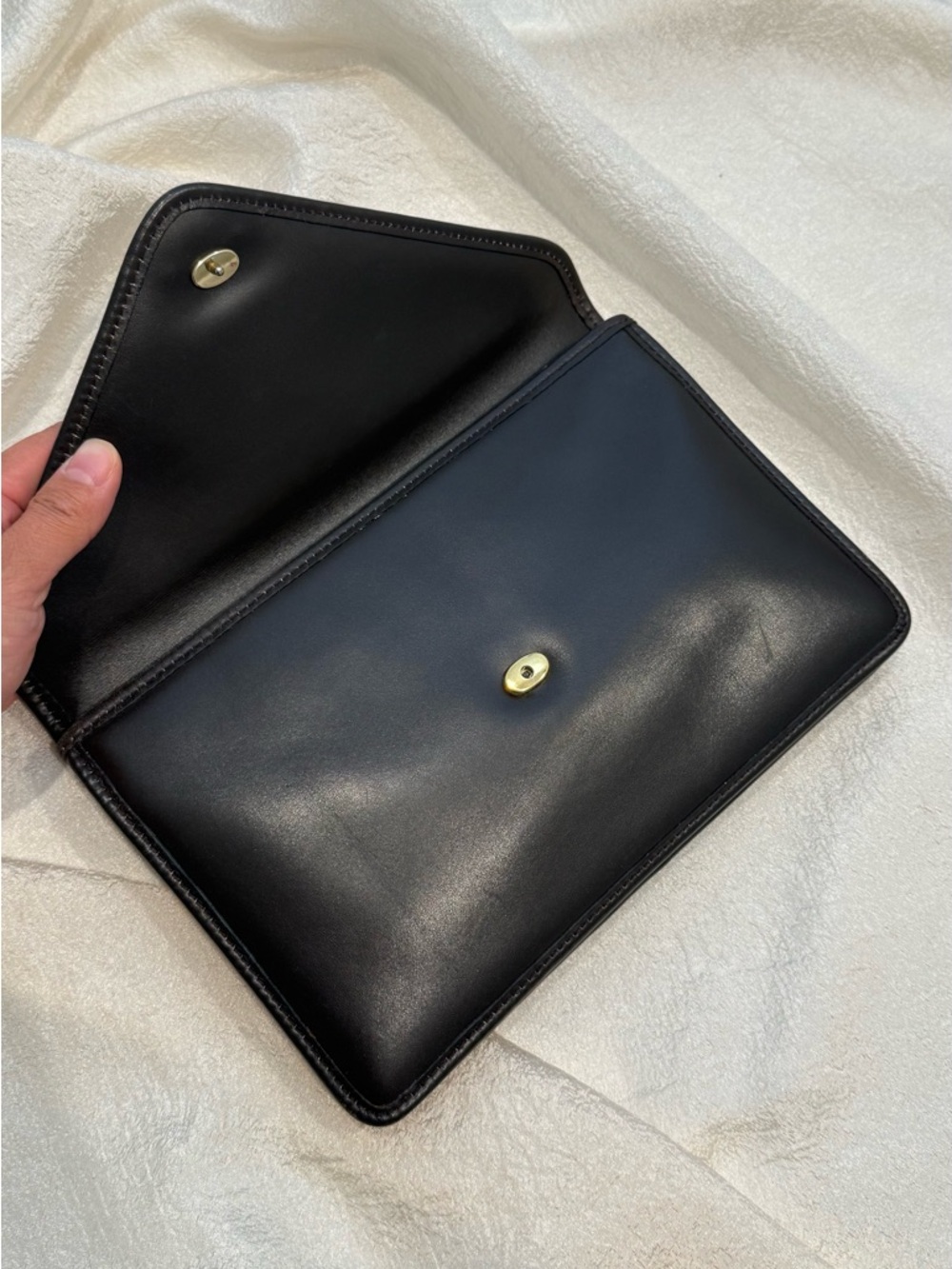Auth Vintage 1990s Celine Triomphe Envelope Dark Brown Leather Clutch Bag - Picture 12 of 14